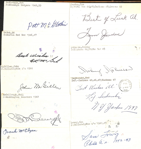 Lot of (50+) Mostly Baseball-Related Signed Index Cards w. Pat McGlothin, Ed McGah, John McGillen, Phil McCullough, Frank McElyea, Tom Jordan, Johnny Johnson, + (JSA Auction Letter)