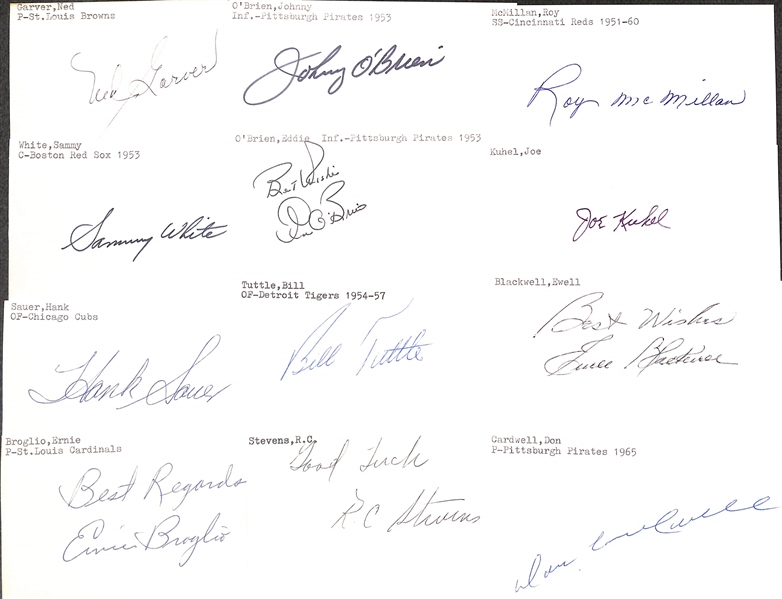 Lot of (200+) Mostly Baseball-Related Signed Index Cards w. Duke Snider, Harry Walker, Bucky Walters, Hal Newhouser, Ralph Terry, Joe Nuxhall, + (JSA Auction Letter)