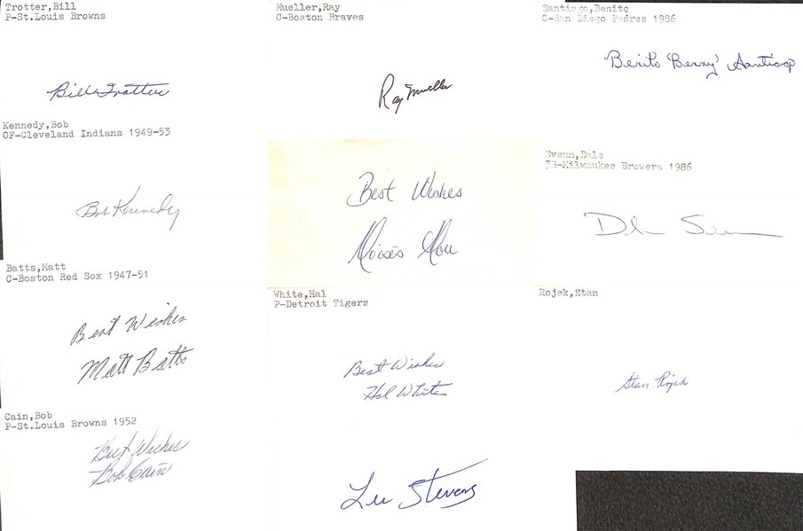 Lot of (200+) Mostly Baseball-Related Signed Index Cards w. Duke Snider, Harry Walker, Bucky Walters, Hal Newhouser, Ralph Terry, Joe Nuxhall, + (JSA Auction Letter)
