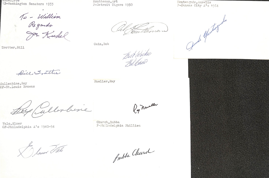 Lot of (125+) Mostly Baseball-Related Signed Index Cards w. George Sisler, Bobby Thomson, Bucky Walters, Carl Scheib, Mel Parnell, William White, Frank Whitman, + (JSA Auction Letter)
