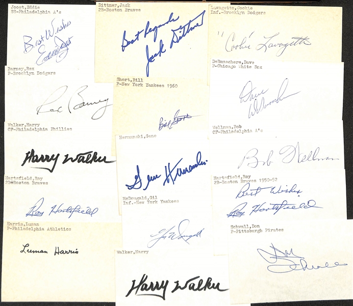 (175+) Mostly Baseball-Related Signed Index Cards w. Jim Leyland, Jim Fregosi, Frank Crosetti, Joe Nuxhall, Vic Raschi, George Williams, Pual O'Neill, + (JSA Auction Letter)