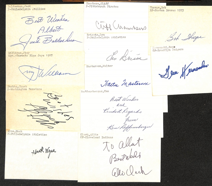 (175+) Mostly Baseball-Related Signed Index Cards w. Jim Leyland, Jim Fregosi, Frank Crosetti, Joe Nuxhall, Vic Raschi, George Williams, Pual O'Neill, + (JSA Auction Letter)