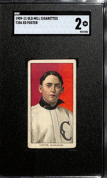 (4) 1909-11 T206 Southern League Old Mill Cigarettes Tobacco Cards - Ed Foster (SGC 2), George Paige (SGC 2), Jack Bastian (SGC 1.5), & Juan Violat (SGC 1.5)