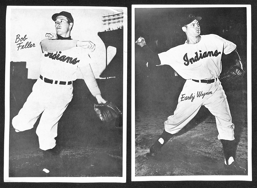 Vintage Cleveland Indians Lot - (22) Cleveland Indians 6x 8.75 Team Issued B/W Photos w. Bob Feller/Early Wynn & 1909-11 T206 Bill Hinchman Cleveland Card (Piedmont Back), More