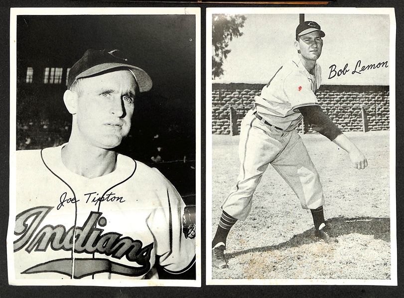 Vintage Cleveland Indians Lot - (22) Cleveland Indians 6x 8.75 Team Issued B/W Photos w. Bob Feller/Early Wynn & 1909-11 T206 Bill Hinchman Cleveland Card (Piedmont Back), More