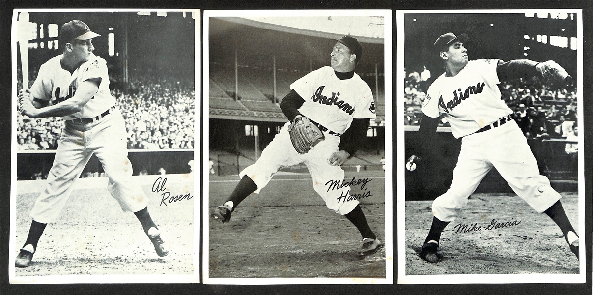 Vintage Cleveland Indians Lot - (22) Cleveland Indians 6x 8.75 Team Issued B/W Photos w. Bob Feller/Early Wynn & 1909-11 T206 Bill Hinchman Cleveland Card (Piedmont Back), More