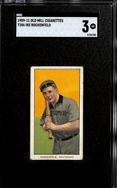 (3) 1909-11 T206 Southern League Old Mill Cigarettes Tobacco Cards - Ike Rockenfeld (SGC 3), Al Orth (SGC 2.5), Ed Reagan (SGC 2)