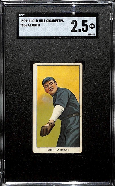 (3) 1909-11 T206 Southern League Old Mill Cigarettes Tobacco Cards - Ike Rockenfeld (SGC 3), Al Orth (SGC 2.5), Ed Reagan (SGC 2)