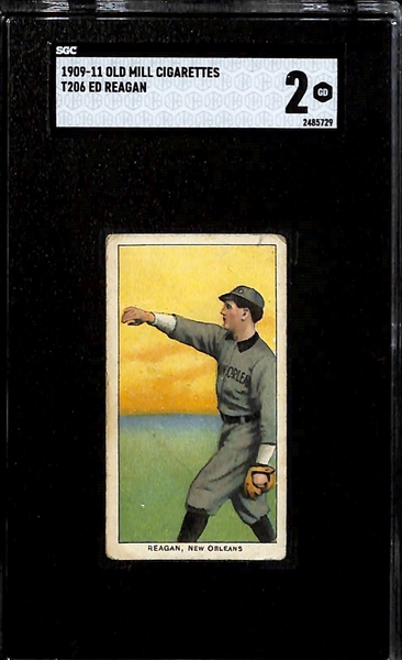 (3) 1909-11 T206 Southern League Old Mill Cigarettes Tobacco Cards - Ike Rockenfeld (SGC 3), Al Orth (SGC 2.5), Ed Reagan (SGC 2)