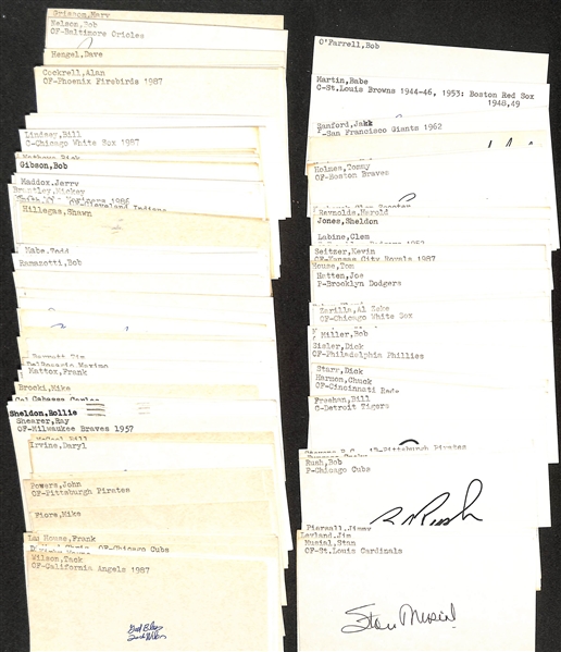 Lot of (175+) Mostly Baseball-Related Signed Index Cards w. Stan Musial, Jim Leyland, Jimmy Piersall, Bob Rush, Smokey Burgess, RC Stevens, Bill Freehan, + (JSA Auction Letter)