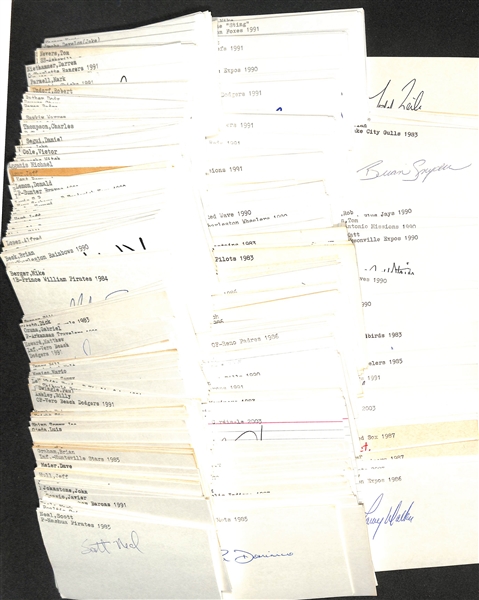 Lot of (500+) Mostly Minor League Baseball-Related Signed Index Cards w. Larry Walker, David Wright, Edgar Martinez, Todd Worrell, Tim Salmon, Brady Anderson, + (JSA Auction Letter)