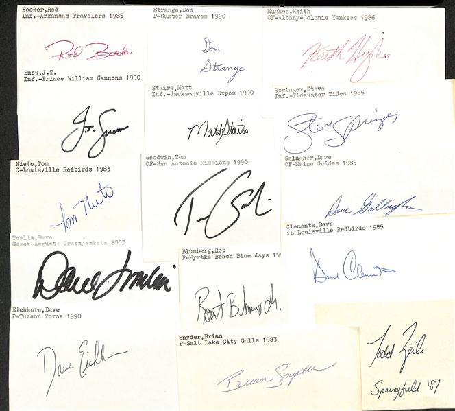 Lot of (500+) Mostly Minor League Baseball-Related Signed Index Cards w. Larry Walker, David Wright, Edgar Martinez, Todd Worrell, Tim Salmon, Brady Anderson, + (JSA Auction Letter)