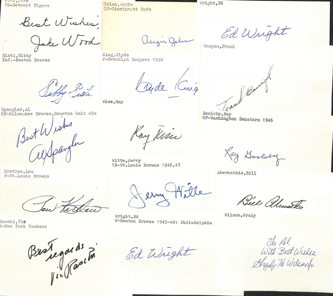 (175+) Mostly Baseball-Related Signed Index Cards w. Enos Slaughter, Bobby Doerr, Babe Herman, Zeke Bonura, Johnny Pesky, Frank Thomas, Paul Derringer, + (JSA Auction Letter)