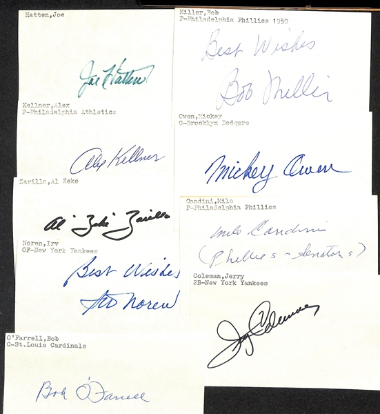 Lot of (175+) Mostly Baseball-Related Signed Index Cards w. Bobby Richardson, Dick Sisler, Allie Reynolds, Tony Kubek, Babe Hermon, Augie Galan, Joe Maddon, + (JSA Auction Letter)
