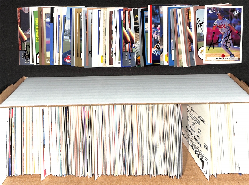 Lot of (600+) Mostly Minor League Baseball-Related Signed Cards w. Andruw Jones, Moises Alou, Bartolo Colon, Mike Stanton, Mike Harkey, Orlando Merced, + (JSA Auction Letter)