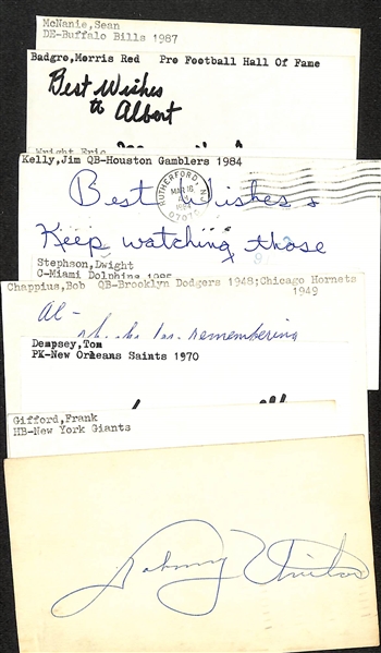 Lot of (10) Football Signed Postcards w. Johnny Unitas, Frank Gifford, Larry Csonka, Tom Dempsey, + (JSA Auction Letter)