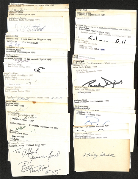 Lot of (120+) Signed Basketball Index Cards w. Bailey Howell, Elvin Hayes, Maurice Cheeks, Jerry Tarkanian, Mitchell Kupchak, + (JSA Auction Letter)