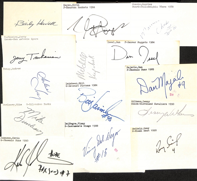 Lot of (120+) Signed Basketball Index Cards w. Bailey Howell, Elvin Hayes, Maurice Cheeks, Jerry Tarkanian, Mitchell Kupchak, + (JSA Auction Letter)