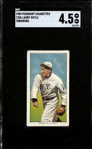 (3) 1909-10 T206 Piedmont Cigarettes Tobacco Cards - Larry Doyle (SGC 4.5), Frank LaPorte (SGC 4.5), & Doc Marshall (SGC 2.5)