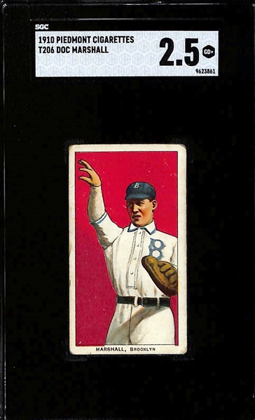 (3) 1909-10 T206 Piedmont Cigarettes Tobacco Cards - Larry Doyle (SGC 4.5), Frank LaPorte (SGC 4.5), & Doc Marshall (SGC 2.5)