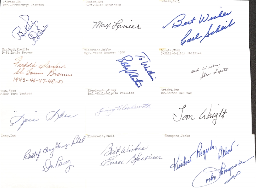Lot of (200+) Mostly Baseball-Related Signed Index Cards w. Stan Musial, Greg Maddux, Rick Ferrell, Chuck Tanner, Larry Walker, Wally Moon, + (JSA Auction Letter)