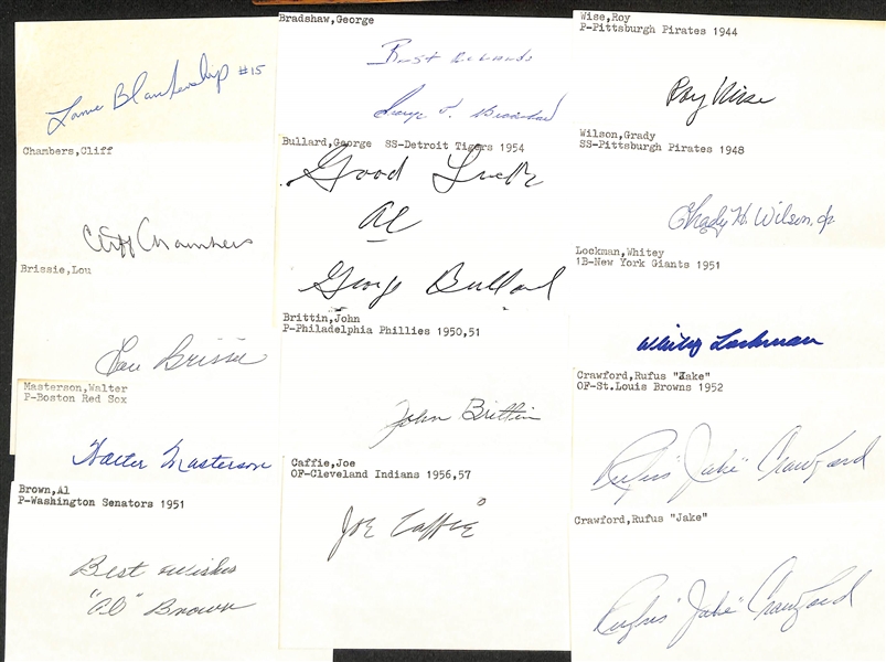 Lot of (175+) Mostly Baseball-Related Signed Index Cards w. Greg Maddux, Ted Kluszewski, Jack Lohrke, Phil Linz, Gene Woodling, George Scherger, Whitey Lockman, + (JSA Auction Letter)