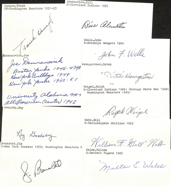 Lot of (175+) Mostly Baseball-Related Signed Index Cards w. Greg Maddux, Ted Kluszewski, Jack Lohrke, Phil Linz, Gene Woodling, George Scherger, Whitey Lockman, + (JSA Auction Letter)