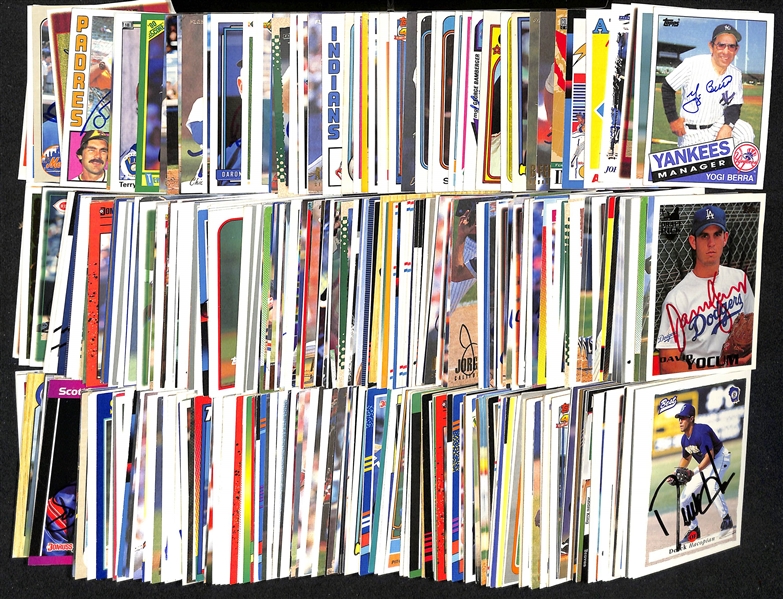 Lot of (400+) Mostly Baseball-Related Signed Cards w. Yogi Berra, Andy Pettitte, Johnny Damon, Andre Dawson, Fernando Valenzuela, Billy Wagner, Billy Gardner, + (JSA Auction Letter)