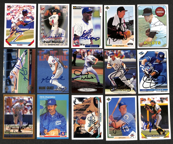 Lot of (400+) Mostly Baseball-Related Signed Cards w. Andre Dawson, Paul Molitor, Vladimir Guerrero, Dave Righetti, Steve Barber, Mark Grace, + (JSA Auction Letter)
