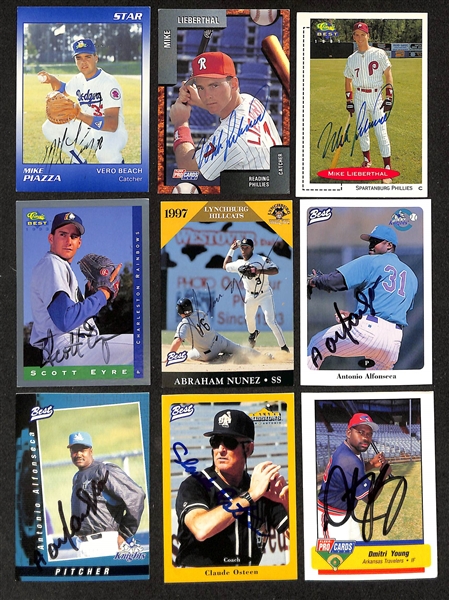 Lot of (400+) Mostly Minor League Baseball-Related Signed Cards w. Mike Piazza, Mike Lieberthal, Scott Eyre, Abraham Nunez, Antonio Alfonseca, Claude Osteen, + (JSA Auction Letter)