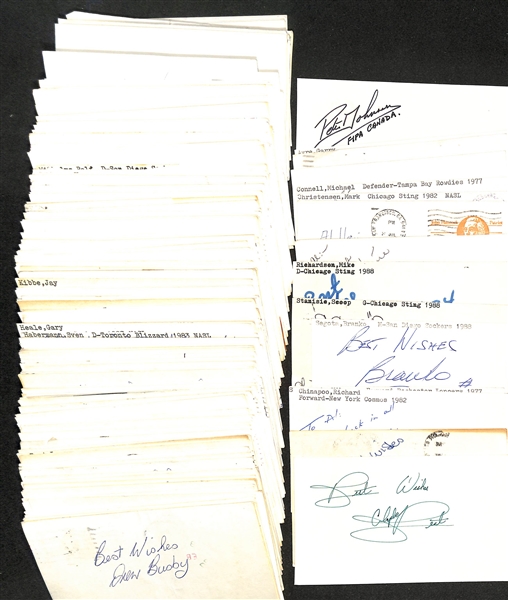 Lot of (400+) Signed Mostly Soccer Postcards w. Clyde Best, Clive Charles, Steve Zungul, Richard Chinapoo, +