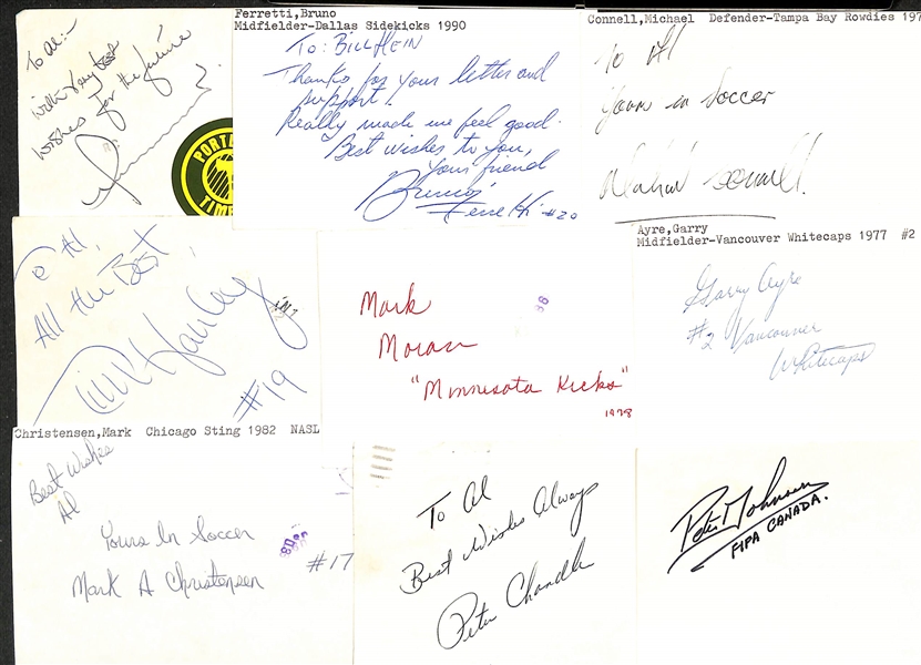 Lot of (400+) Signed Mostly Soccer Postcards w. Clyde Best, Clive Charles, Steve Zungul, Richard Chinapoo, +