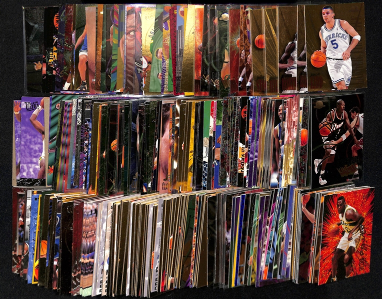 Lot of (250+) 1990s Basketball Mostly Insert Cards w. (5) 1995-96 Skybox Larger Than Life- Jason Kidd, (2) Glenn Robinson, Grant Hill, John Stockton 