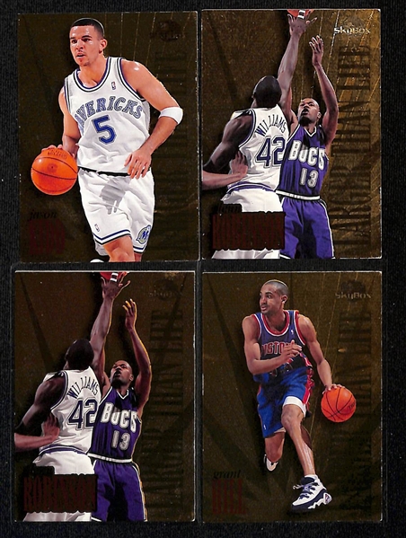 Lot of (250+) 1990s Basketball Mostly Insert Cards w. (5) 1995-96 Skybox Larger Than Life- Jason Kidd, (2) Glenn Robinson, Grant Hill, John Stockton 