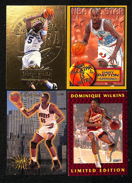 Lot of (250+) 1990s Basketball Mostly Insert Cards w. (5) 1995-96 Skybox Larger Than Life- Jason Kidd, (2) Glenn Robinson, Grant Hill, John Stockton 