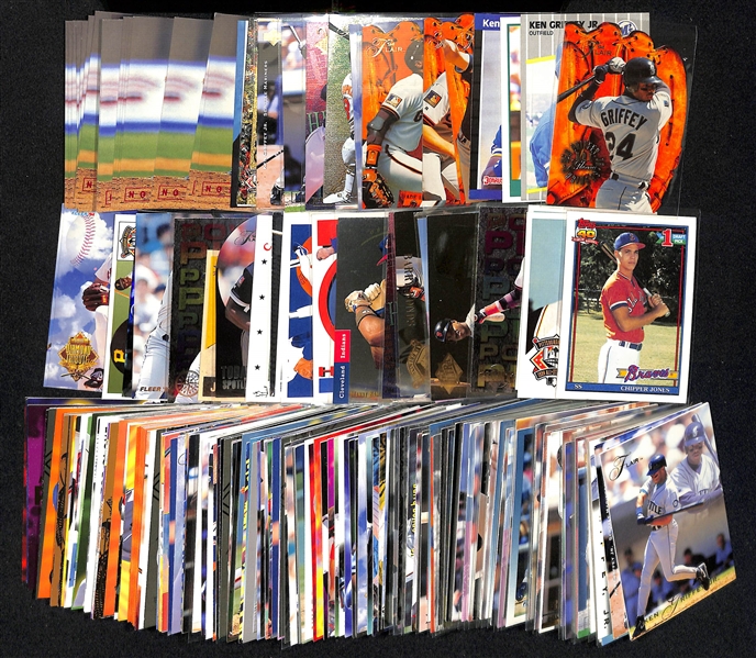 Lot of (150+) Mostly 1990s Baseball Star, Insert, & Rookie Cards w. 1994 Flair Ken Griffey Jr Hot Gloves, 1989 Fleer Ken Griffey Jr Rookie, 1989 Score Traded Ken Griffey Jr Rookie, +