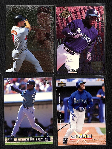 Lot of (150+) Mostly 1990s Baseball Star, Insert, & Rookie Cards w. 1994 Flair Ken Griffey Jr Hot Gloves, 1989 Fleer Ken Griffey Jr Rookie, 1989 Score Traded Ken Griffey Jr Rookie, +