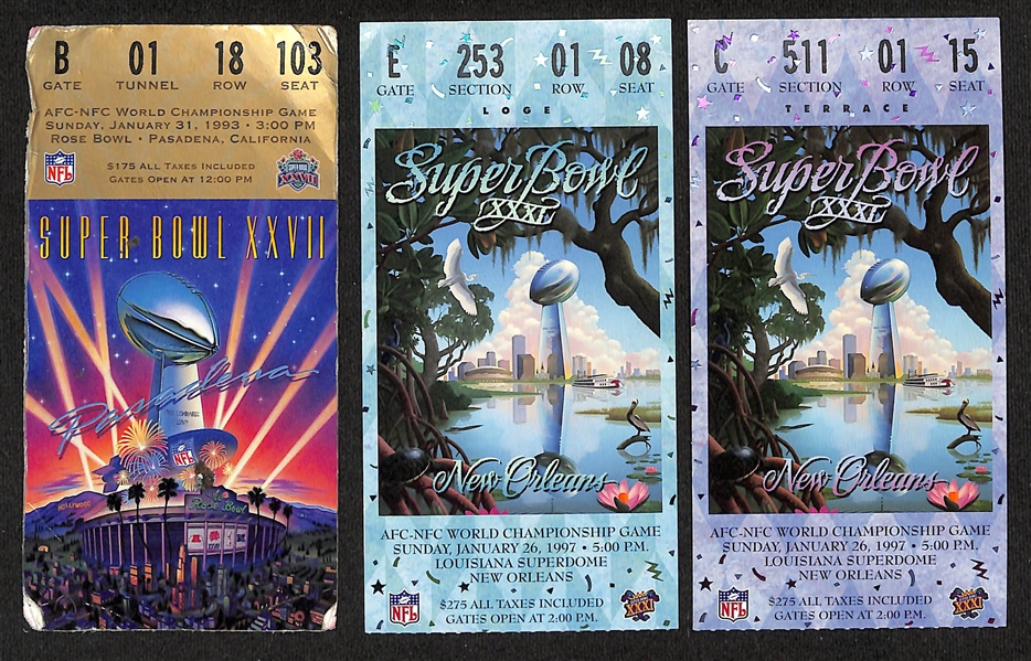 Lot of (10) Playoff and All Star Game Tickets w. (3) Super Bowl Tickets - Super Bowl 27 & (2) Super Bowl 31