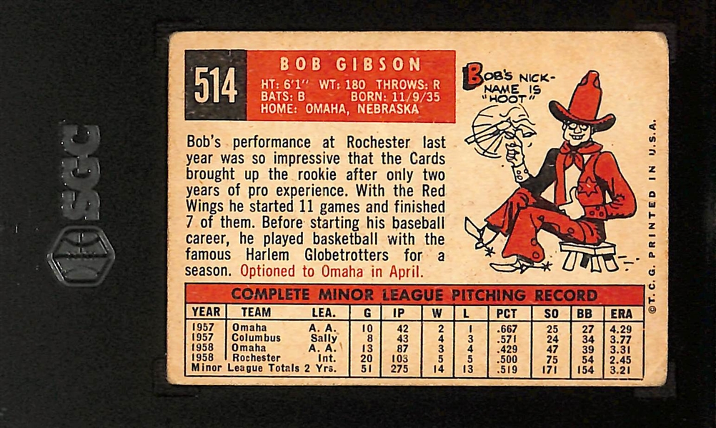 1959 Topps Bob Gibson Rookie Card #514 Graded SGC 1.5