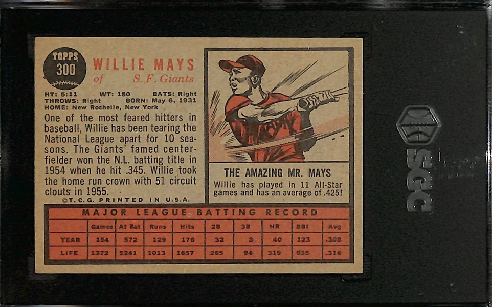 1962 Topps Willie Mays #300 Graded SGC 5