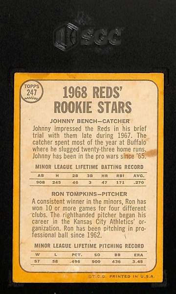 1968 Topps Johnny Bench Rookie Card #247 Graded SGC 4