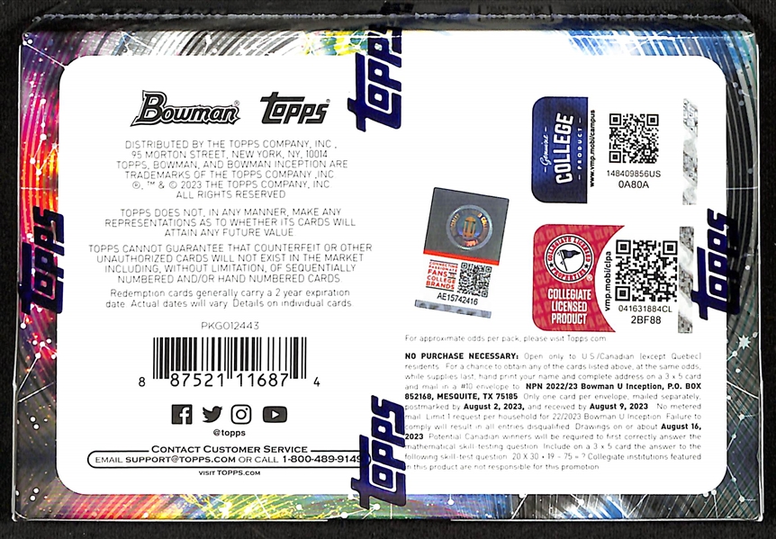 2022-23 Bowman University Inception Sealed Hobby Box (2 Autographs per Box) - Possible Caitlin Clark, Victor Wembanyama, CJ Stroud