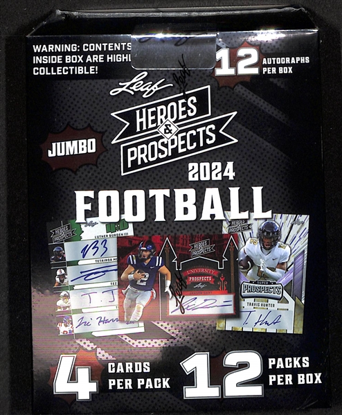 2024 Leaf Heroes & Prospects Football Sealed Jumbo Hobby Box (12 Autographs per Box)