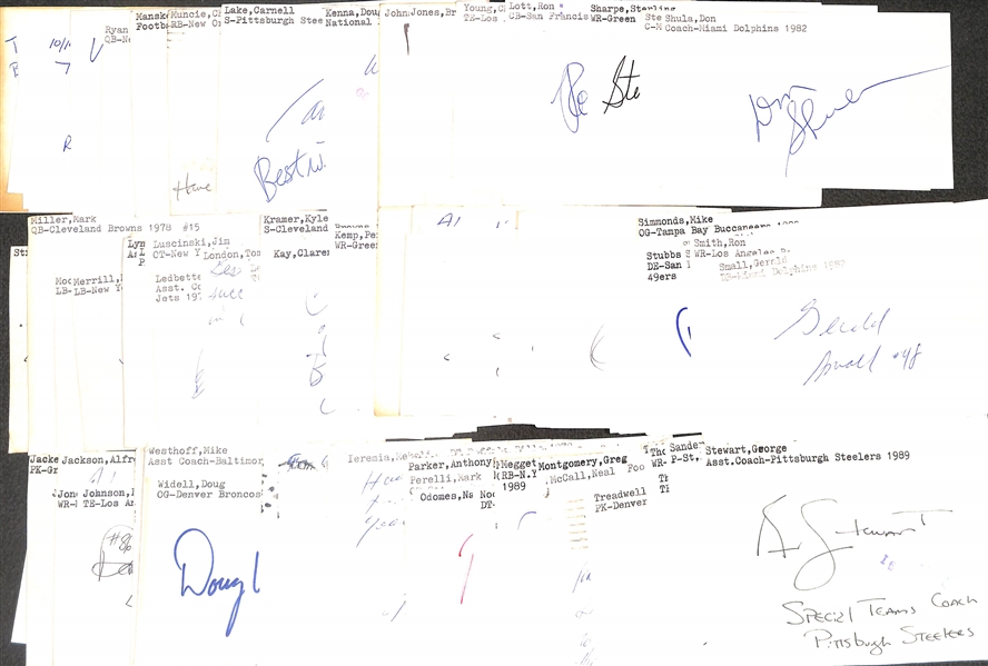 Lot of (150+) Signed Football Index Cards w. Don Shula, Dwight Stephenson, Sterling Sharpe, Ron Lott, + (JSA Auction Letter)