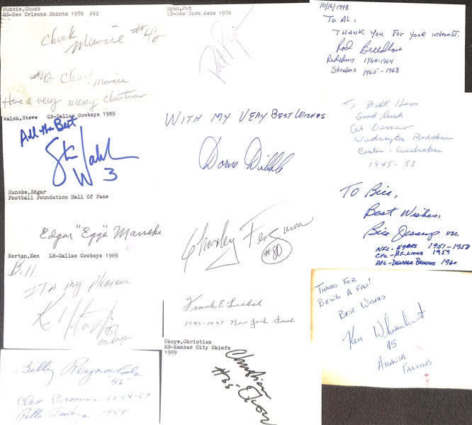 Lot of (150+) Signed Football Index Cards w. Don Shula, Dwight Stephenson, Sterling Sharpe, Ron Lott, + (JSA Auction Letter)