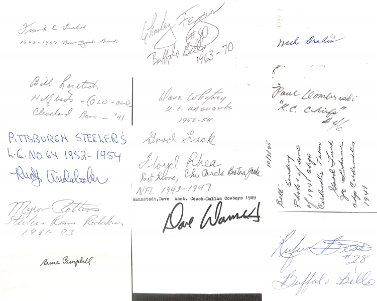 Lot of (150+) Signed Football Index Cards w. Derrick Thomas, Charlie Conerly, John Chickerneo, Joe Krupa, + (JSA Auction Letter)