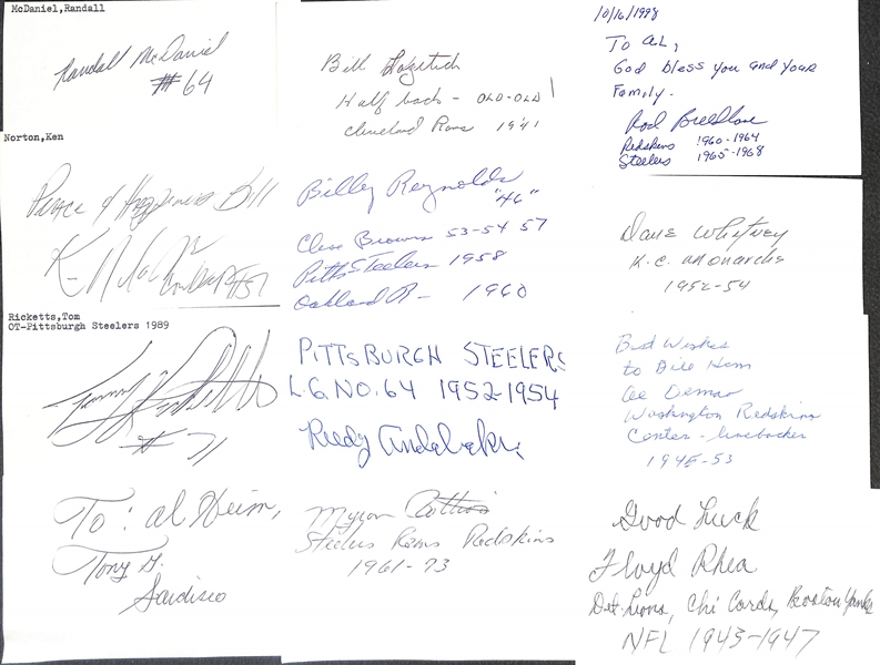 Lot of (150+) Signed Football Index Cards w. Don Maynard, Charlie Conerly, Charlie O'Rourke, George Wilson, + (JSA Auction Letter) 