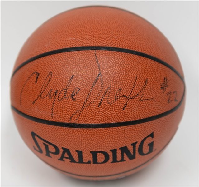 Signed Basketball Lot - Karl Malone, Clyde Drexler, & Larry Johnson Signed Spalding Official Basketballs (Includes JSA Auction Letter)