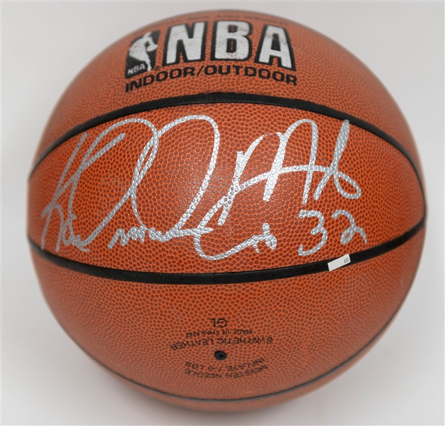 Signed Basketball Lot - Karl Malone, Clyde Drexler, & Larry Johnson Signed Spalding Official Basketballs (Includes JSA Auction Letter)