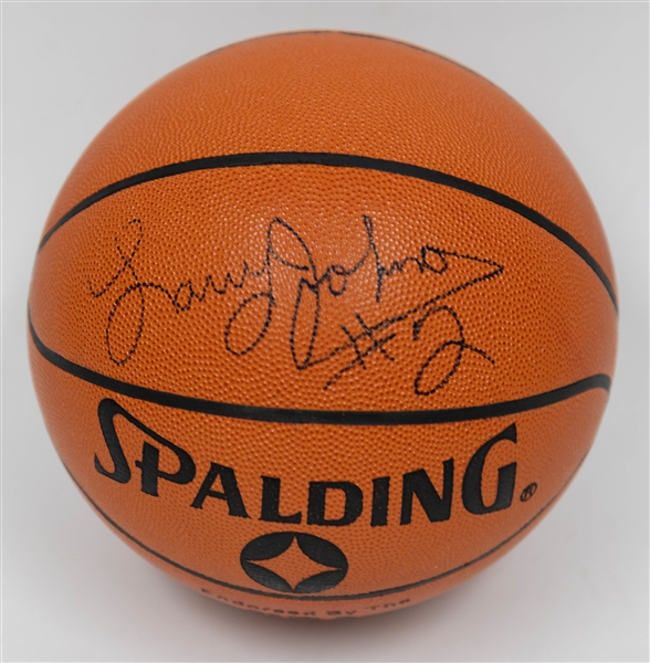 Signed Basketball Lot - Karl Malone, Clyde Drexler, & Larry Johnson Signed Spalding Official Basketballs (Includes JSA Auction Letter)